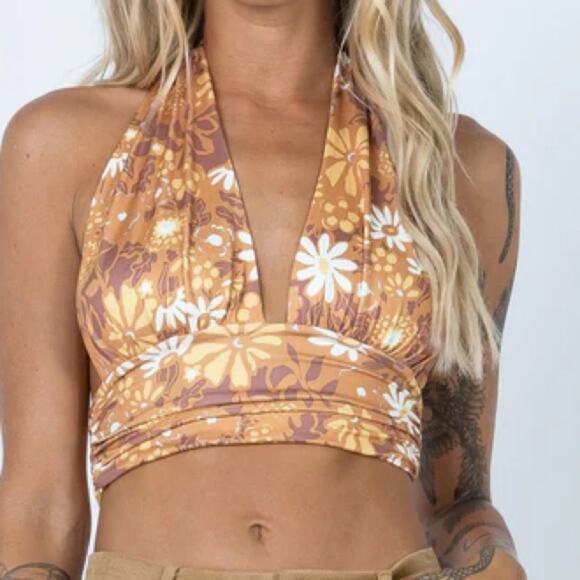 Princess Polly NWOT Retro Brown orange groovy halter top Size USA 4 - Picture 1 of 8